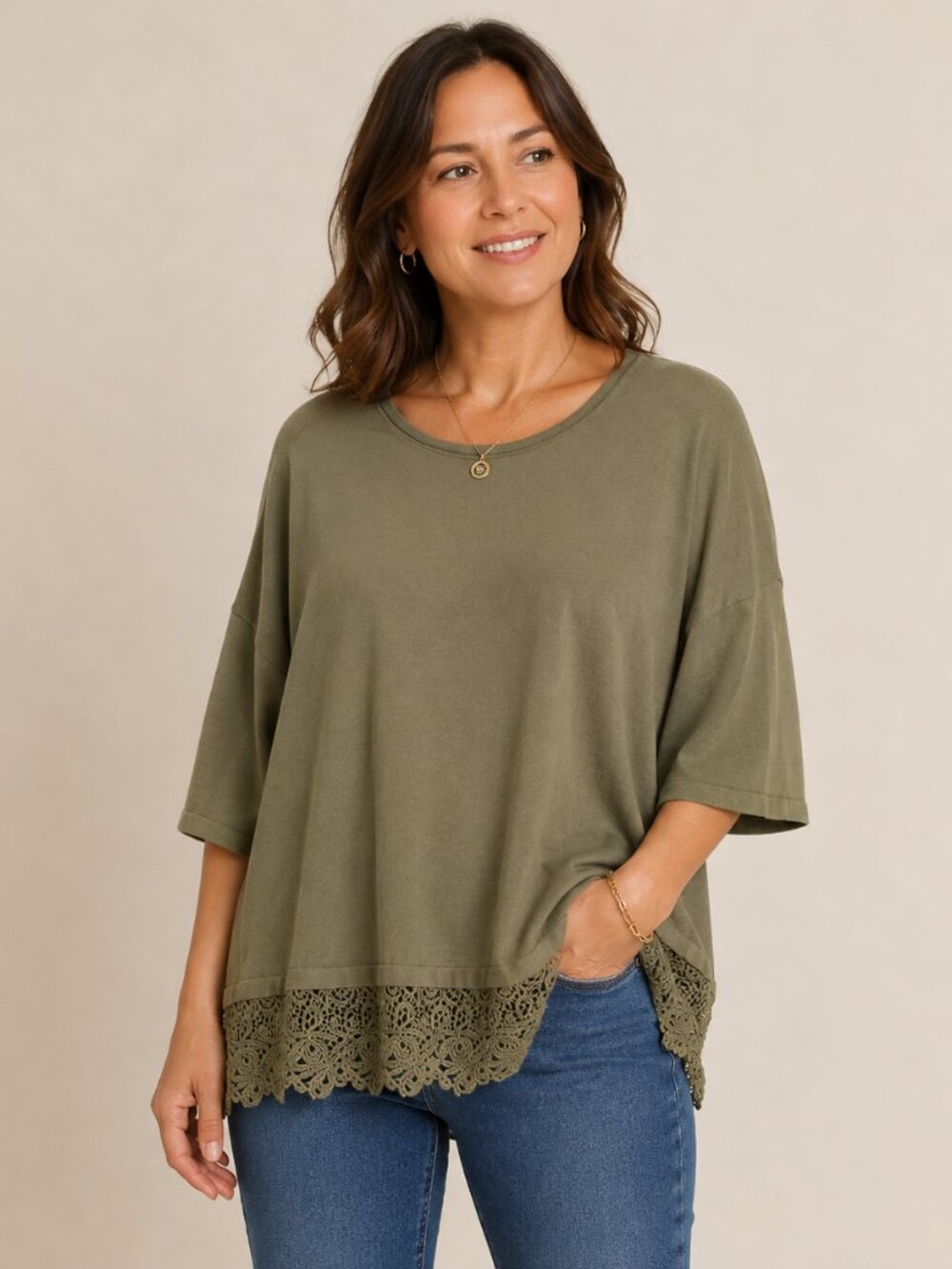 CJ Banks Work Professional Soft Green Lace Trimmed Top Size 3XL